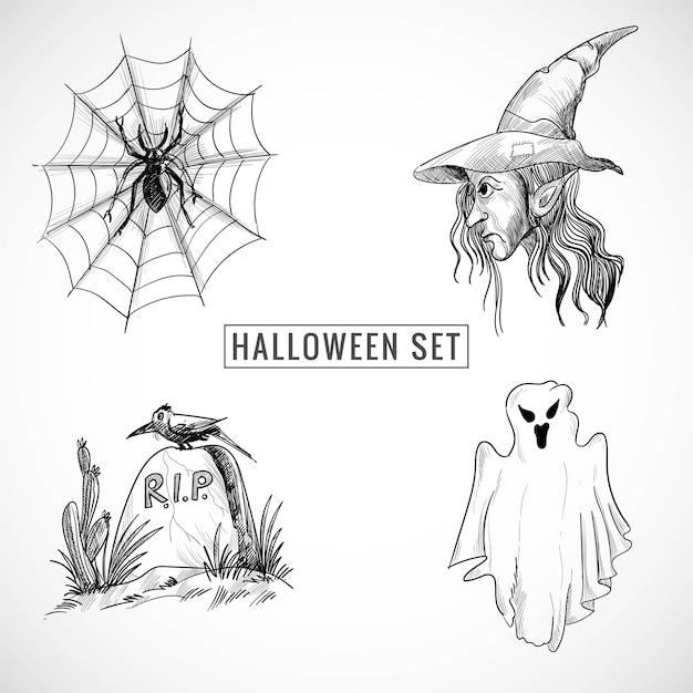 Free Vector | Hand drawn halloween set sketch design