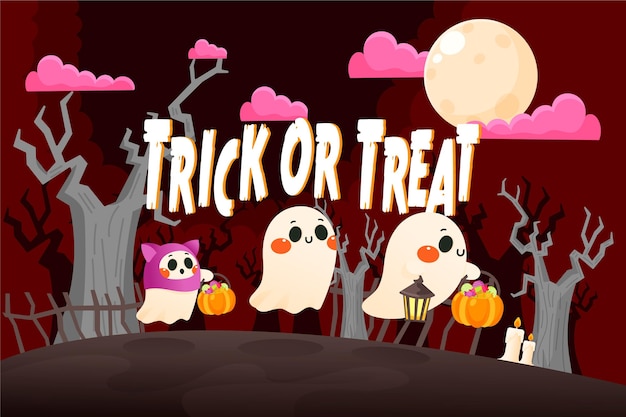 Hand Drawn Halloween Background With Spooky Characters