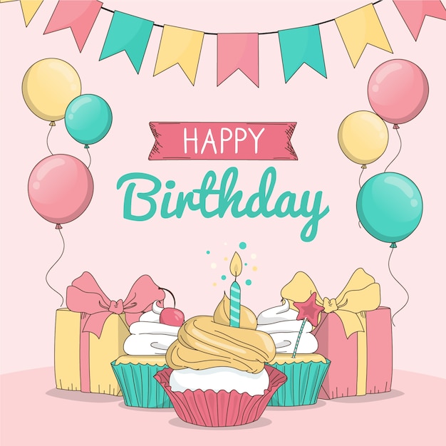 Premium Vector | Hand drawn happy birthday background