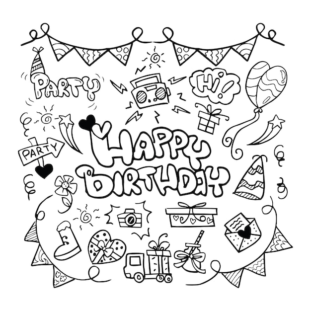 Premium Vector | Hand drawn happy birthday doodles