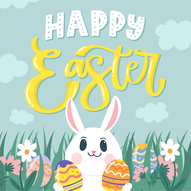 Download Hand drawn happy easter day smiley bunny | Free Vector