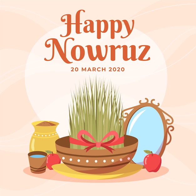 Free Vector Hand drawn happy nowruz and grass in bowl