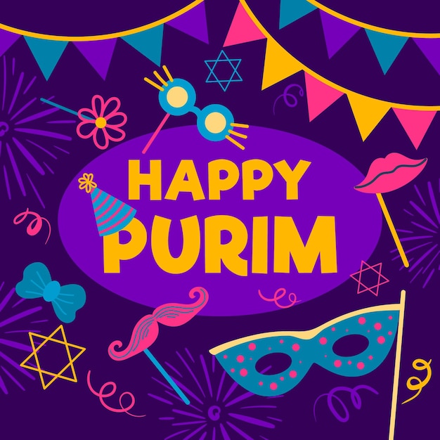 Premium Vector Hand drawn happy purim day illustration