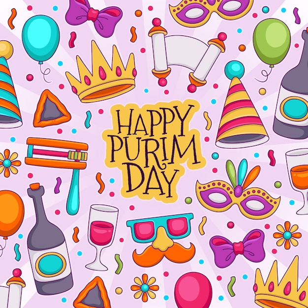 Free Vector Hand drawn happy purim day