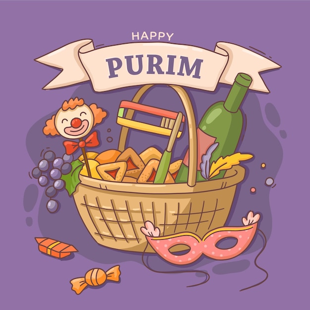 Free Vector Hand drawn happy purim day