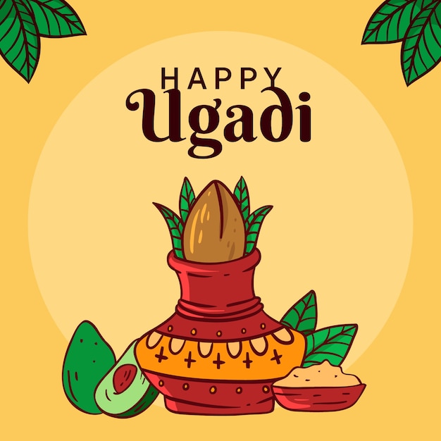 Hand-drawn happy ugadi day | Free Vector