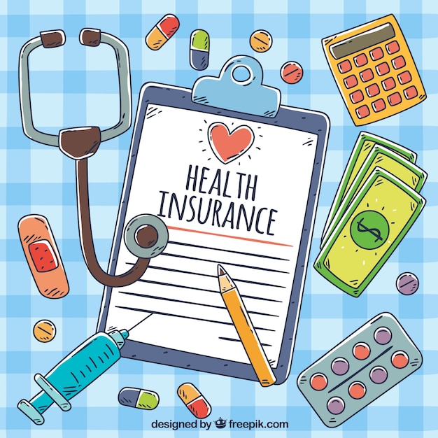 Hand drawn health insurance objects