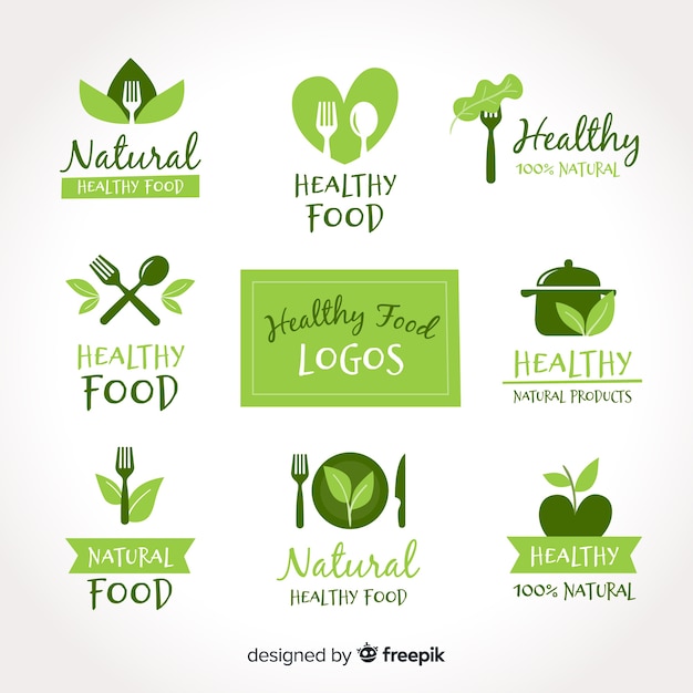 Hand Drawn Healthy Food Logo Set Free Vector