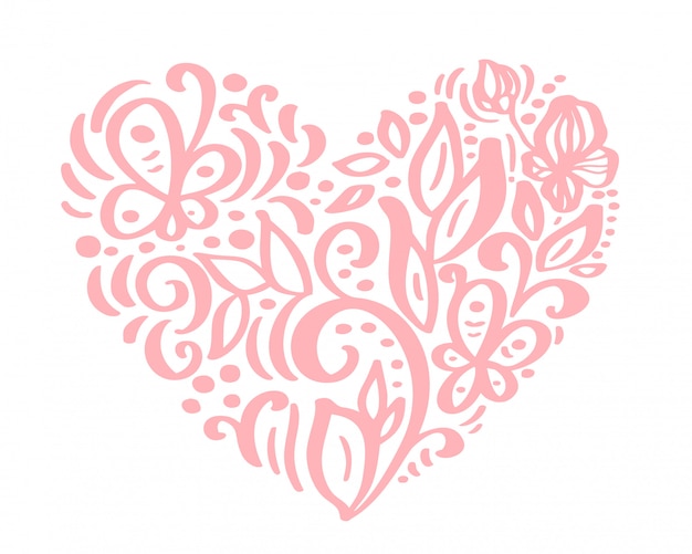 Premium Vector Hand Drawn Heart Love Valentine Flowers 