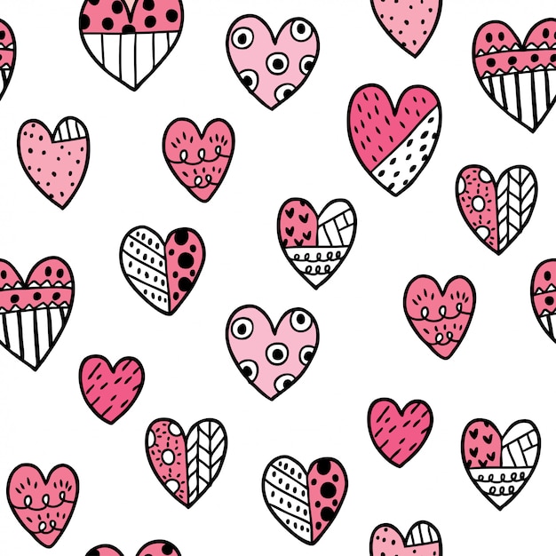 Premium Vector Hand Drawn Hearts Seamless Pattern