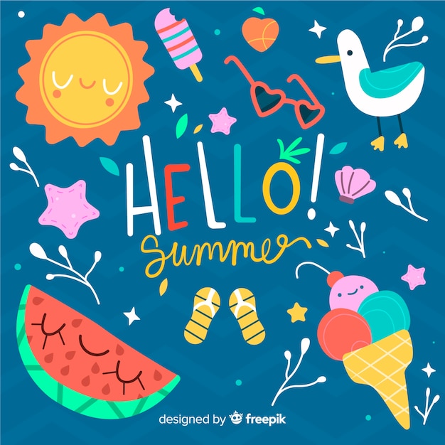 Hand drawn hello summer background Free Vector