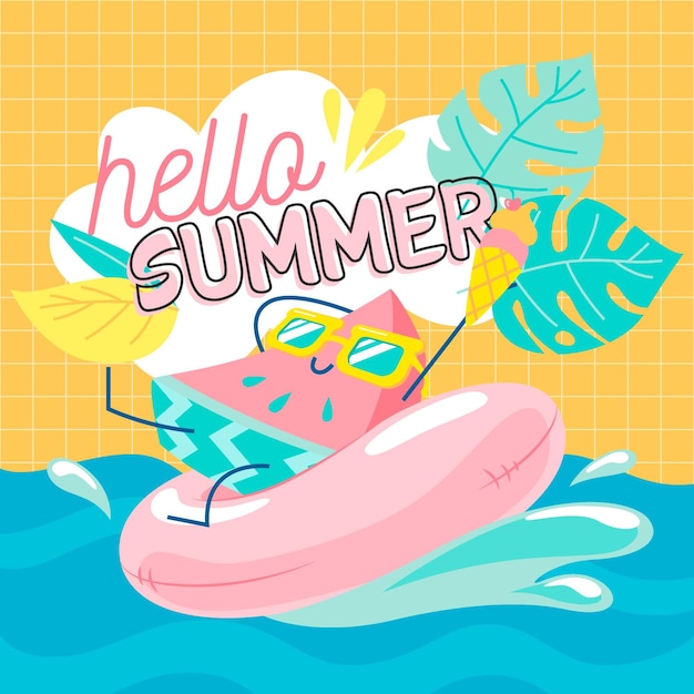 Download Hand drawn hello summer with watermelon and water | Free ...