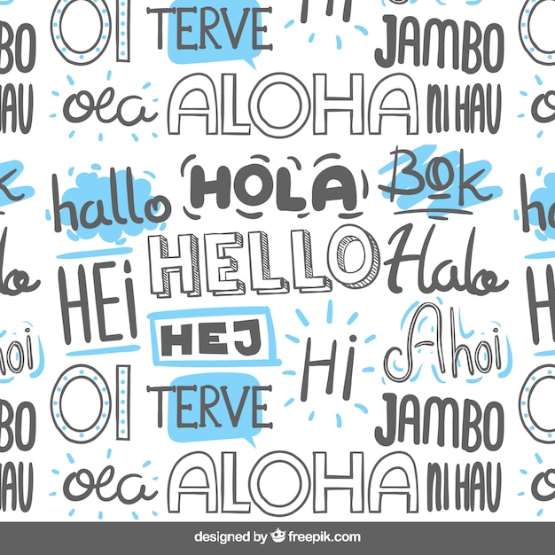 Hand drawn hello word pattern in different languages Free Vector