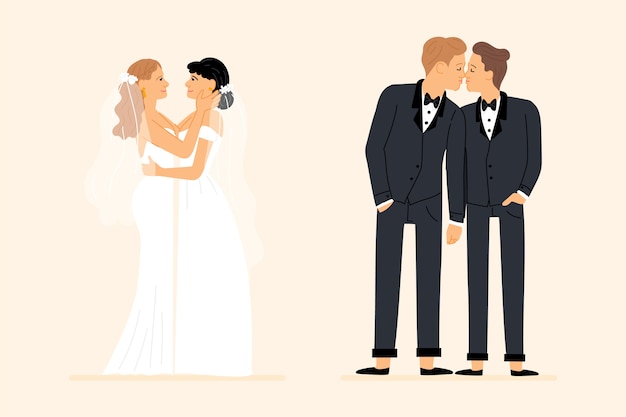 Hand Drawn Homosexual Wedding Couples Vector Free Download 3309