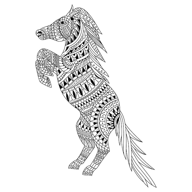 Premium Vector | Hand drawn of horse in zentangle style