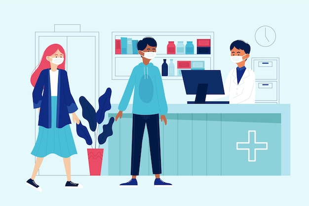 Free Vector | Hand drawn hospital reception scene