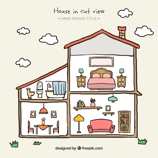 Free Vector Handdrawn house with different rooms