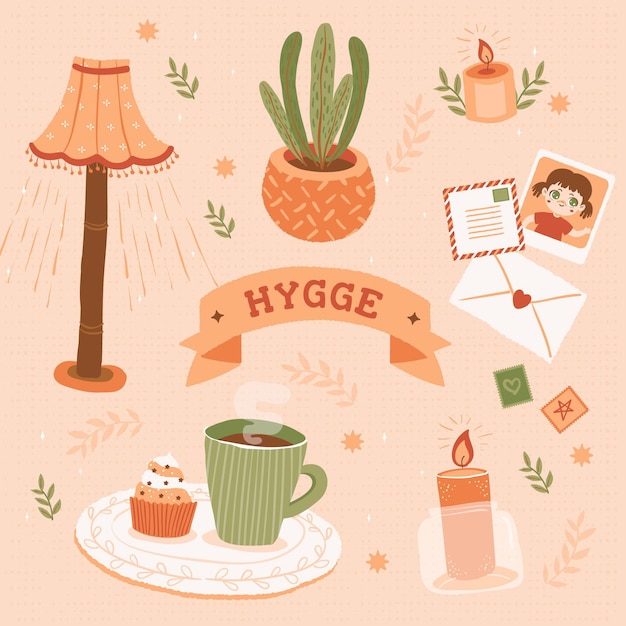 Free Vector | Hand drawn hygge stickers