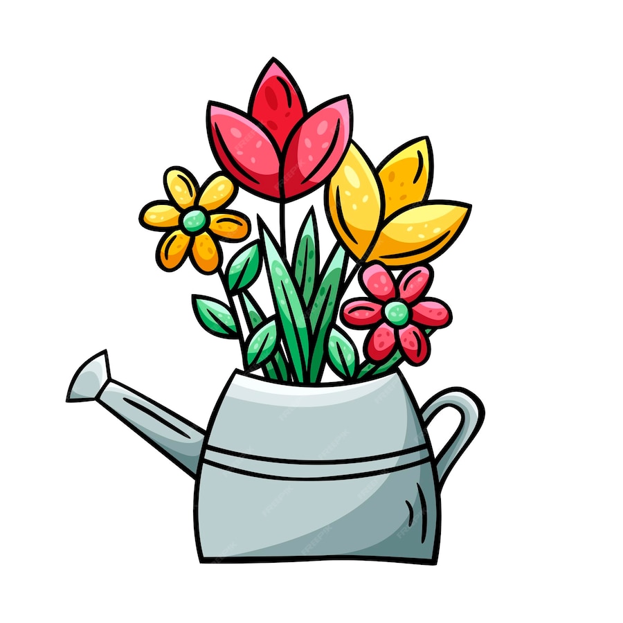 Premium Vector | Hand drawn icon of garden watering can with flowers in ...