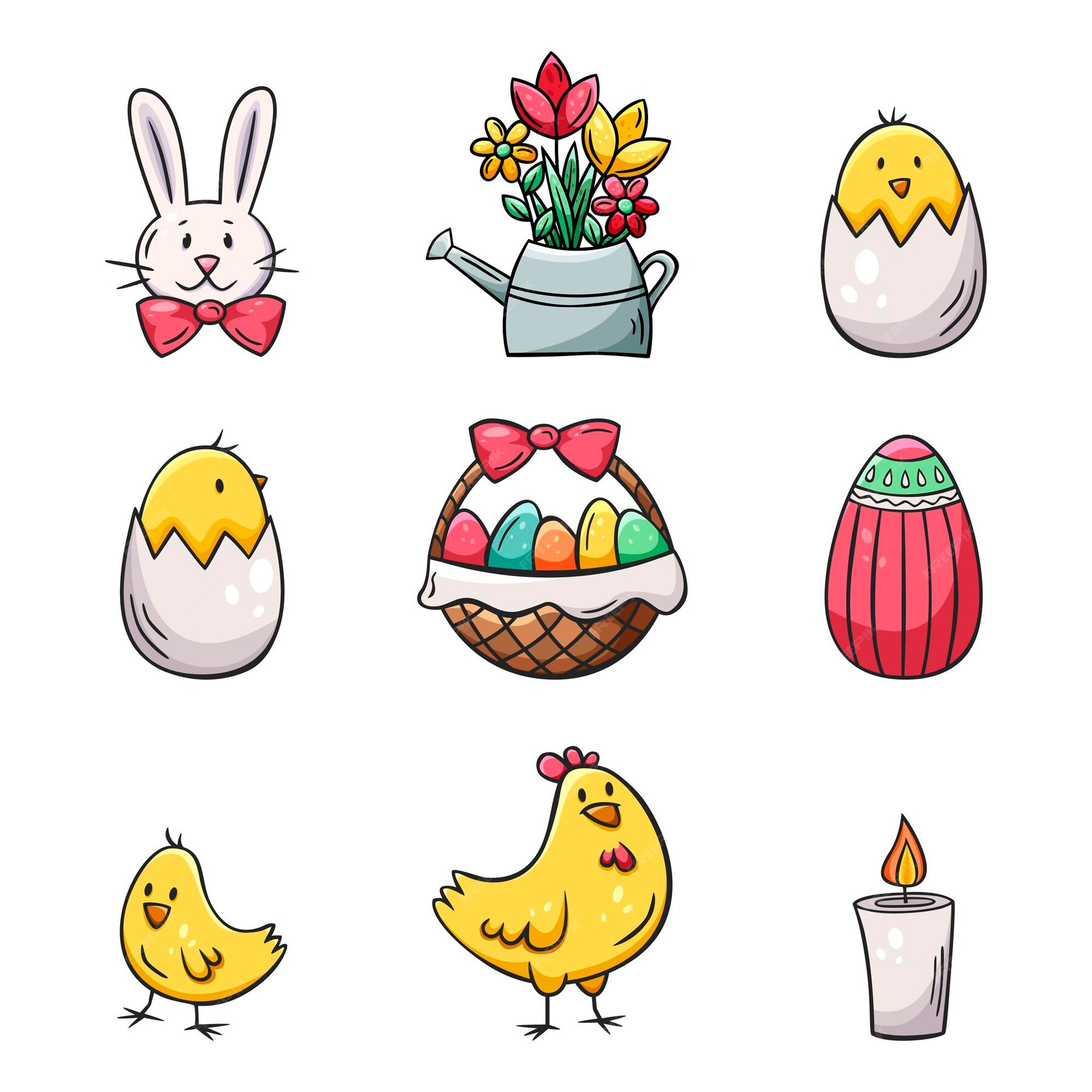 Premium Vector | Hand drawn icons set of easter elements in doodle ...