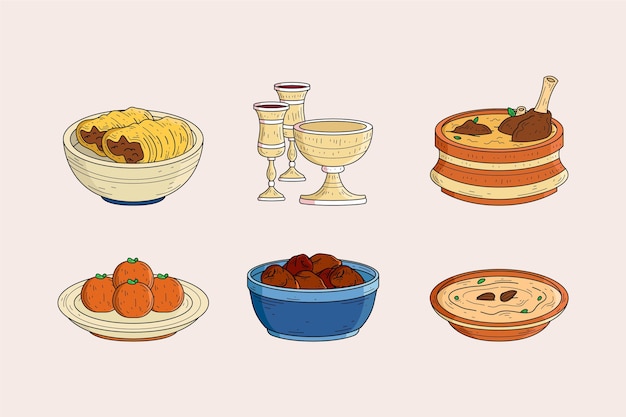 Free Vector | Hand drawn iftar meal elements collection