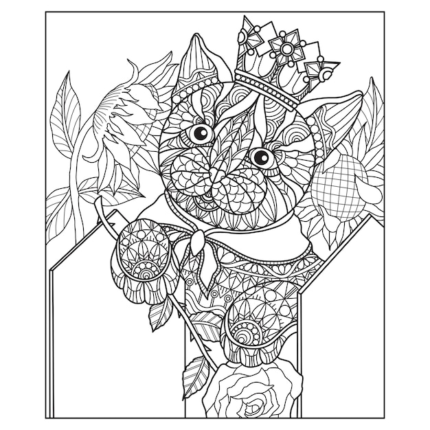 Premium Vector | Hand drawn illustration of cat in zentangle style