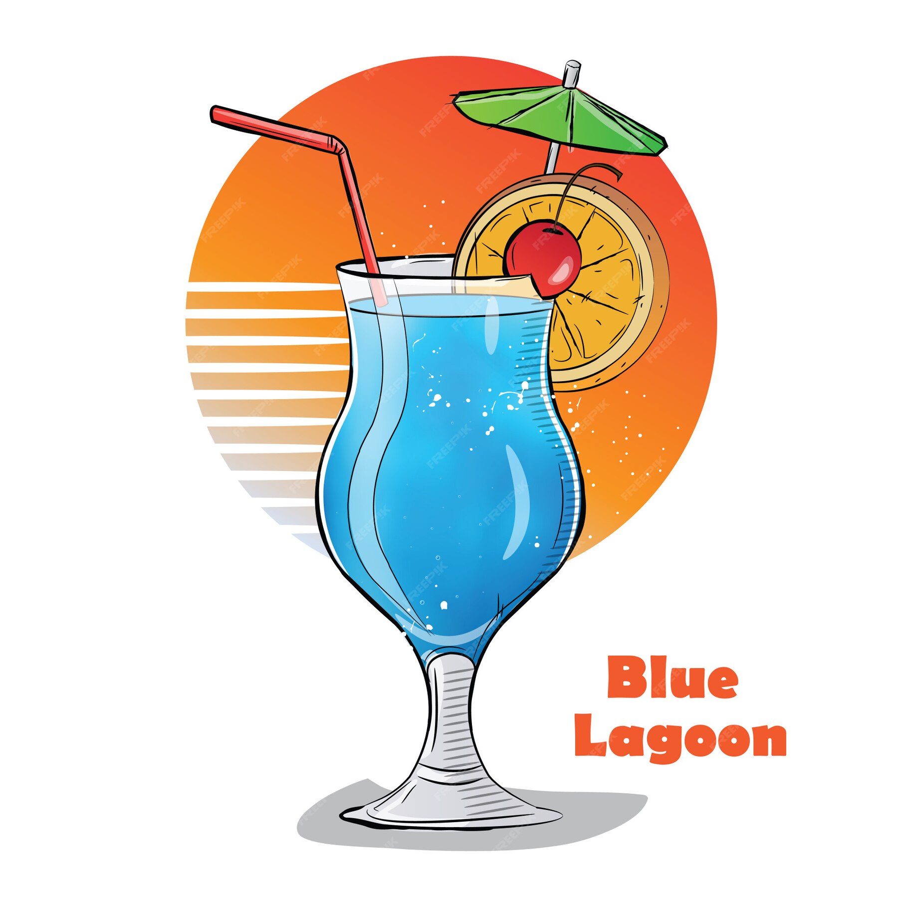 Premium Vector Hand Drawn Illustration Of Cocktail Blue Lagoon 5060