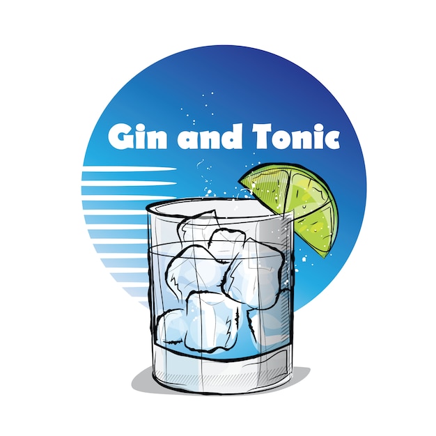 Premium Vector Hand drawn illustration of cocktail. gin and tonic.