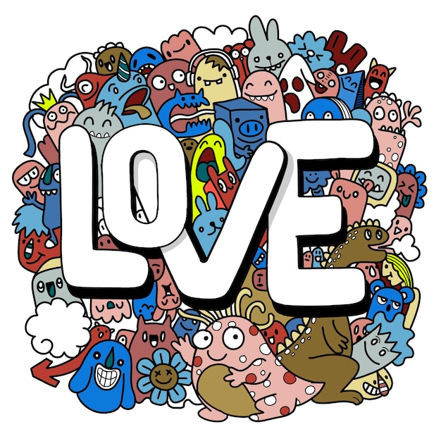 Download Premium Vector Hand Drawn Illustration Of Doodle Kawaii Doodle Monsters Love Concept Illustration For Coloring Book Each On A Separate Layer