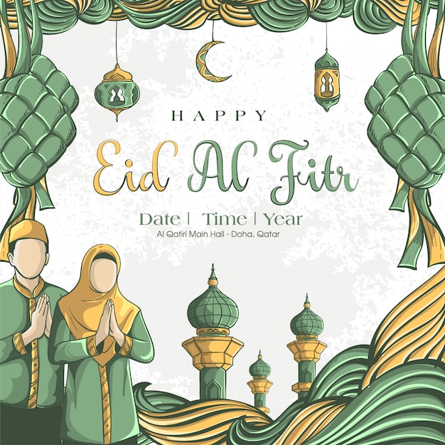 Free Vector | Hand drawn illustration of eid al fitr ...