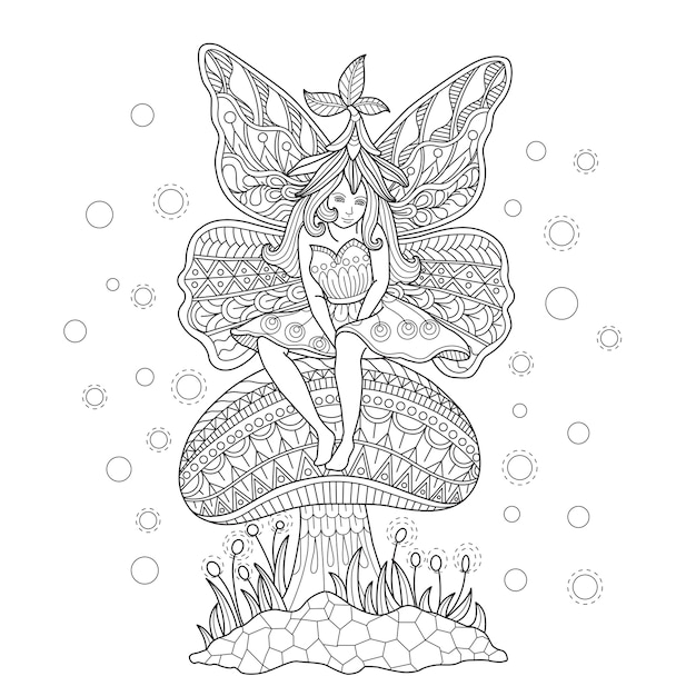 Premium Vector | Hand drawn illustration of fairy in zentangle style