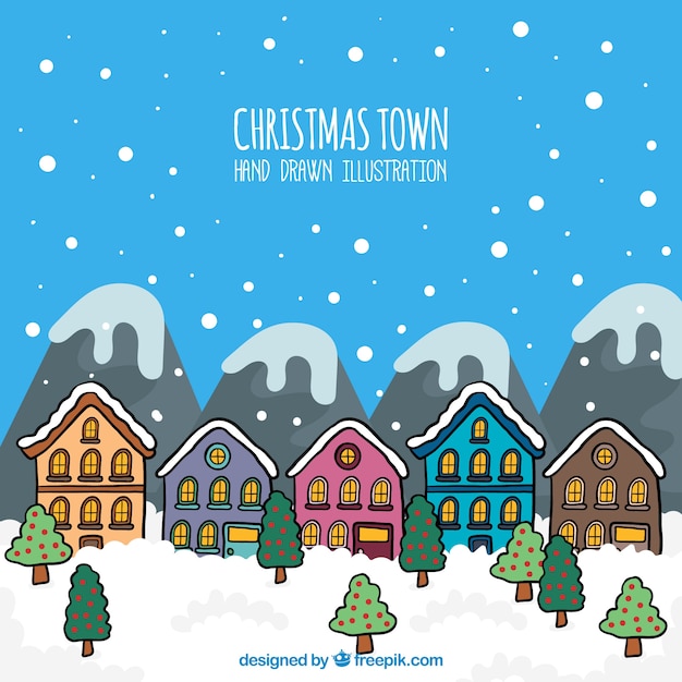 Hand drawn illustration of a christmas town Vector Free Download