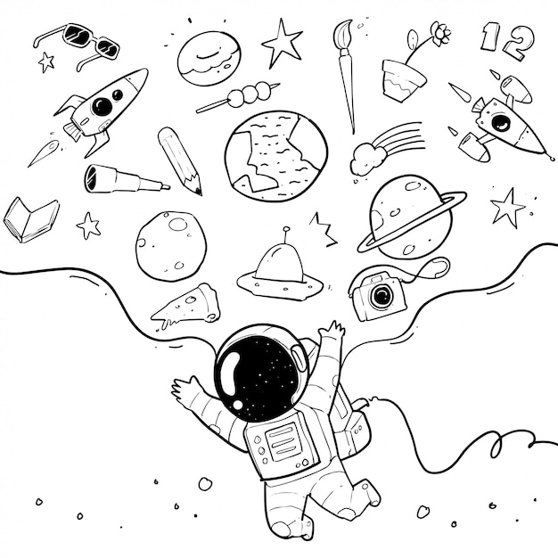 宇宙飛行士の手描きイラスト プレミアムベクター