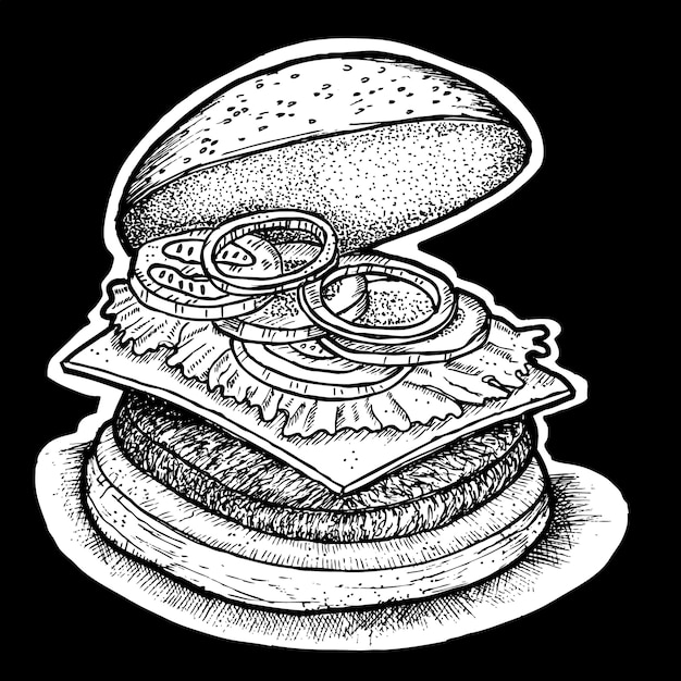 ハンバーガーの手描きイラスト プレミアムベクター