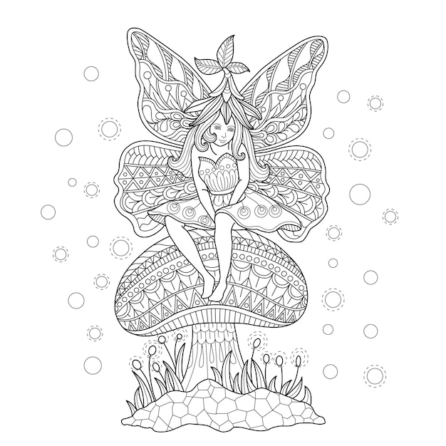 Hand drawn illustration of Fairy in zentangle style Vector ...