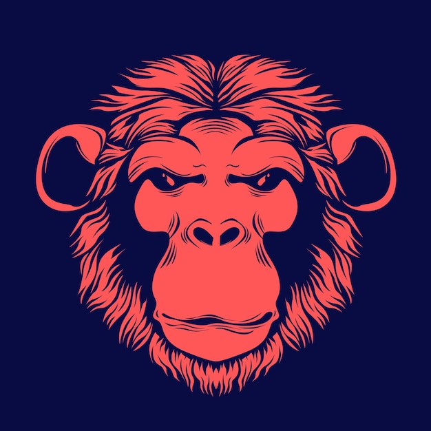 猿の顔の手描きのイラスト プレミアムベクター