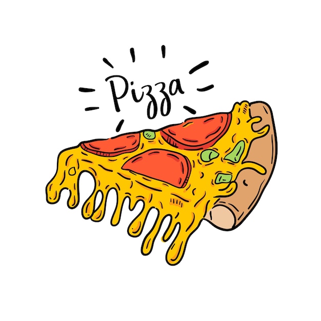 ピザの手描きのイラスト プレミアムベクター