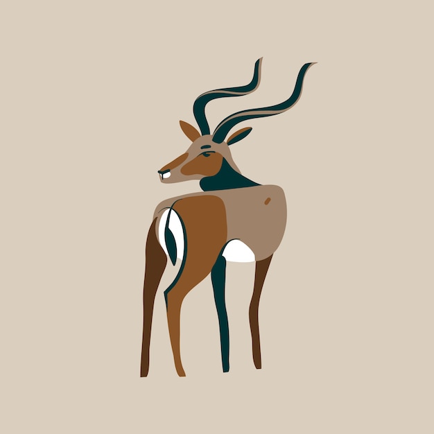 長い角の頭を持つ野生の黒尾ガゼルの手描きイラストが白い背景の上の漫画の動物を振り返る プレミアムベクター