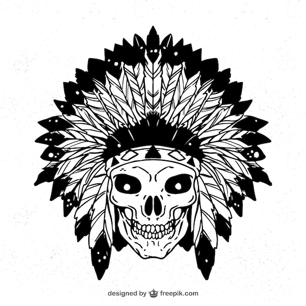 Free Vector | Hand drawn indian skull with feathers