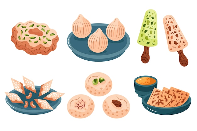 Premium Vector | Hand drawn indian sweets set