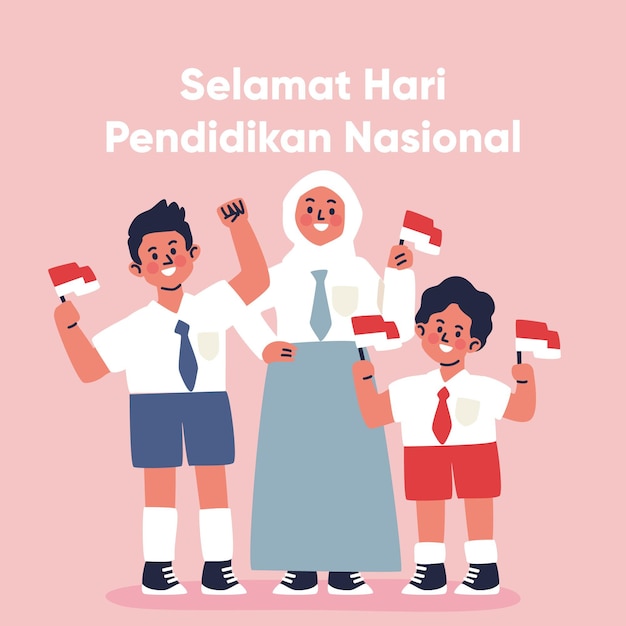 Hand drawn indonesian national education day illustration Free Vector