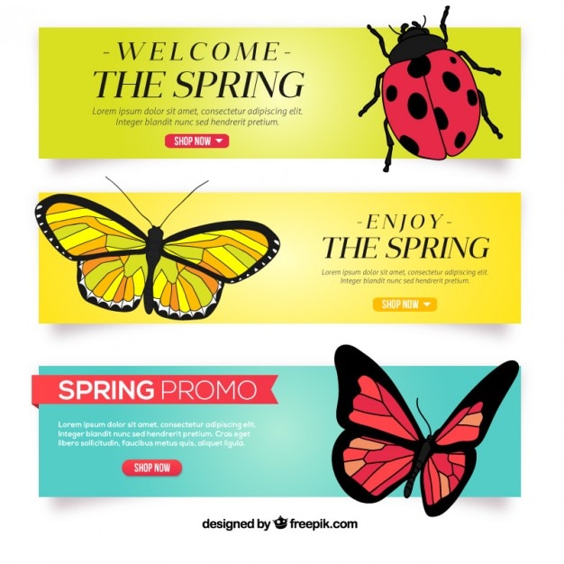 Hand drawn insects spring banners