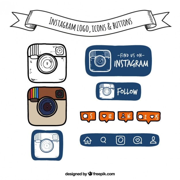 Freepik Hand Drawn Instagram Logo Icons And Buttons Vector For Free