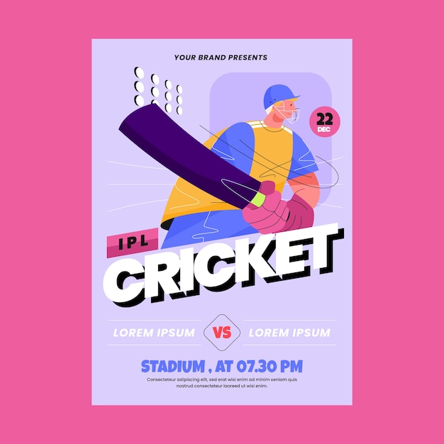 Free Vector | Hand drawn ipl cricket poster template