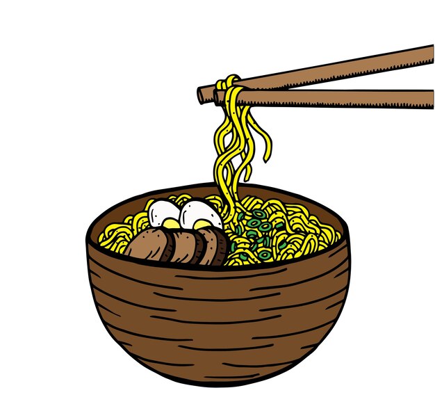 プレミアムベクター 手描きの日本食スケッチイラスト ラーメン