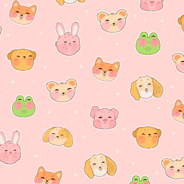 Premium Vector | Hand drawn kawaii animal pattern