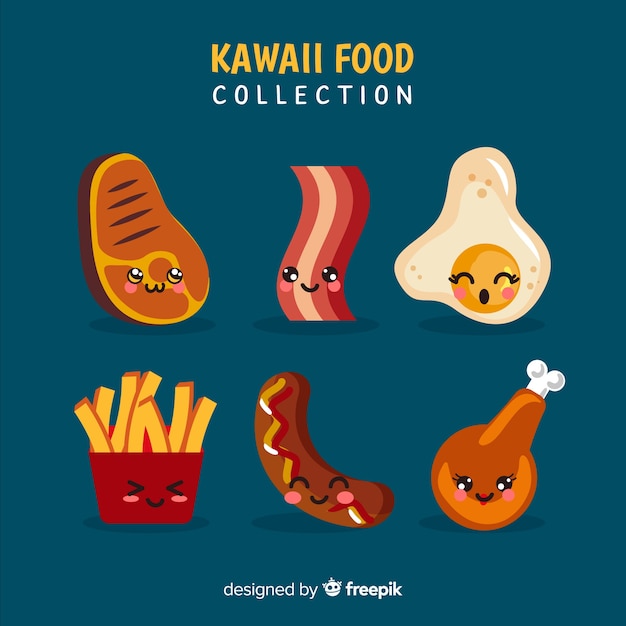 Free Vector | Hand drawn kawaii smiling food collection