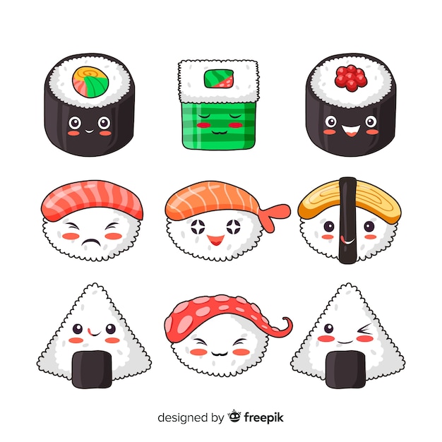 Free Vector | Hand drawn kawaii smiling sushi collection