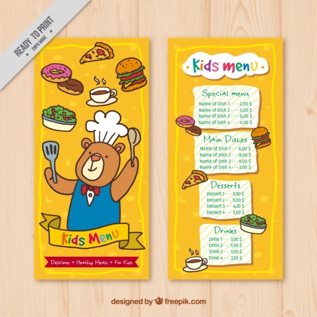 Hand-drawn kid's menu with yellow background Vector | Free Download