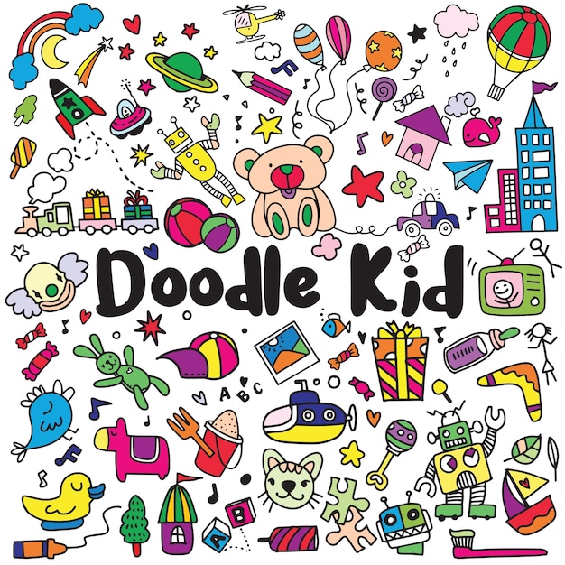 Hand Drawn Kids Doodle Set Premium Vector